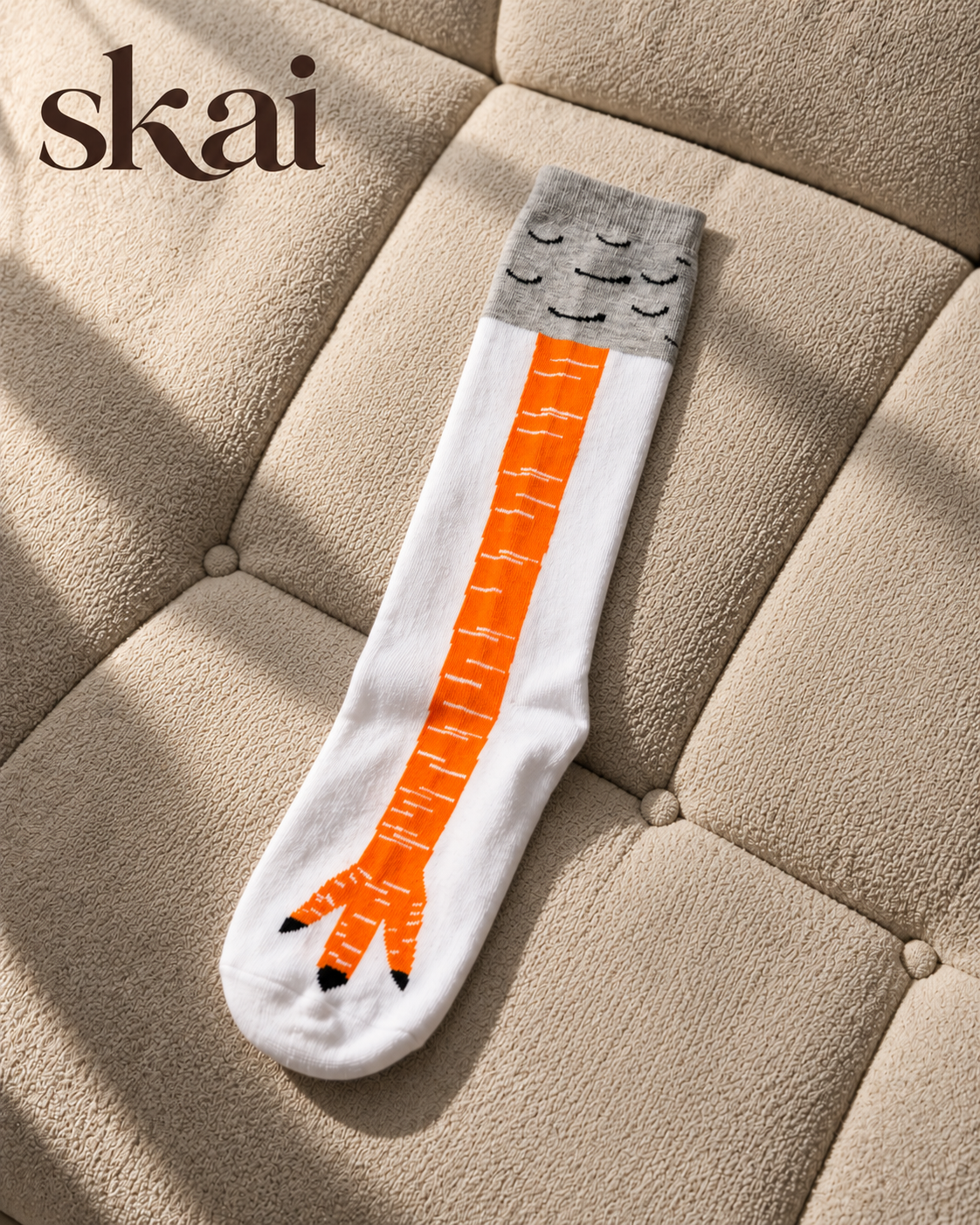 Orange Giraffe White Socks