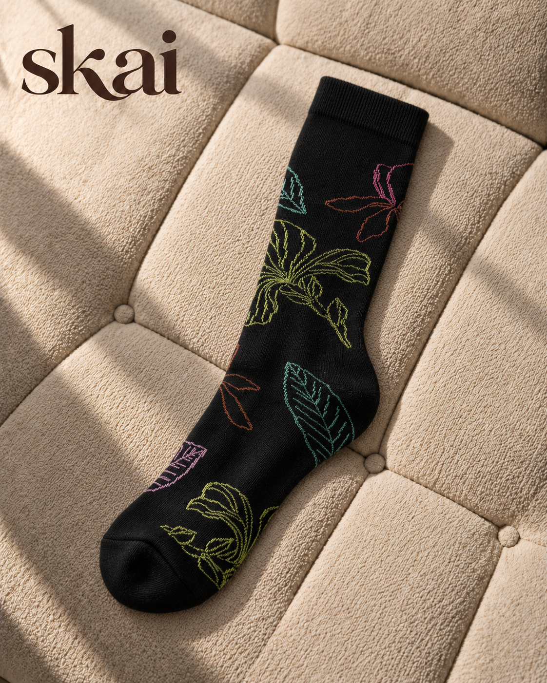 Neon Floral Black Socks