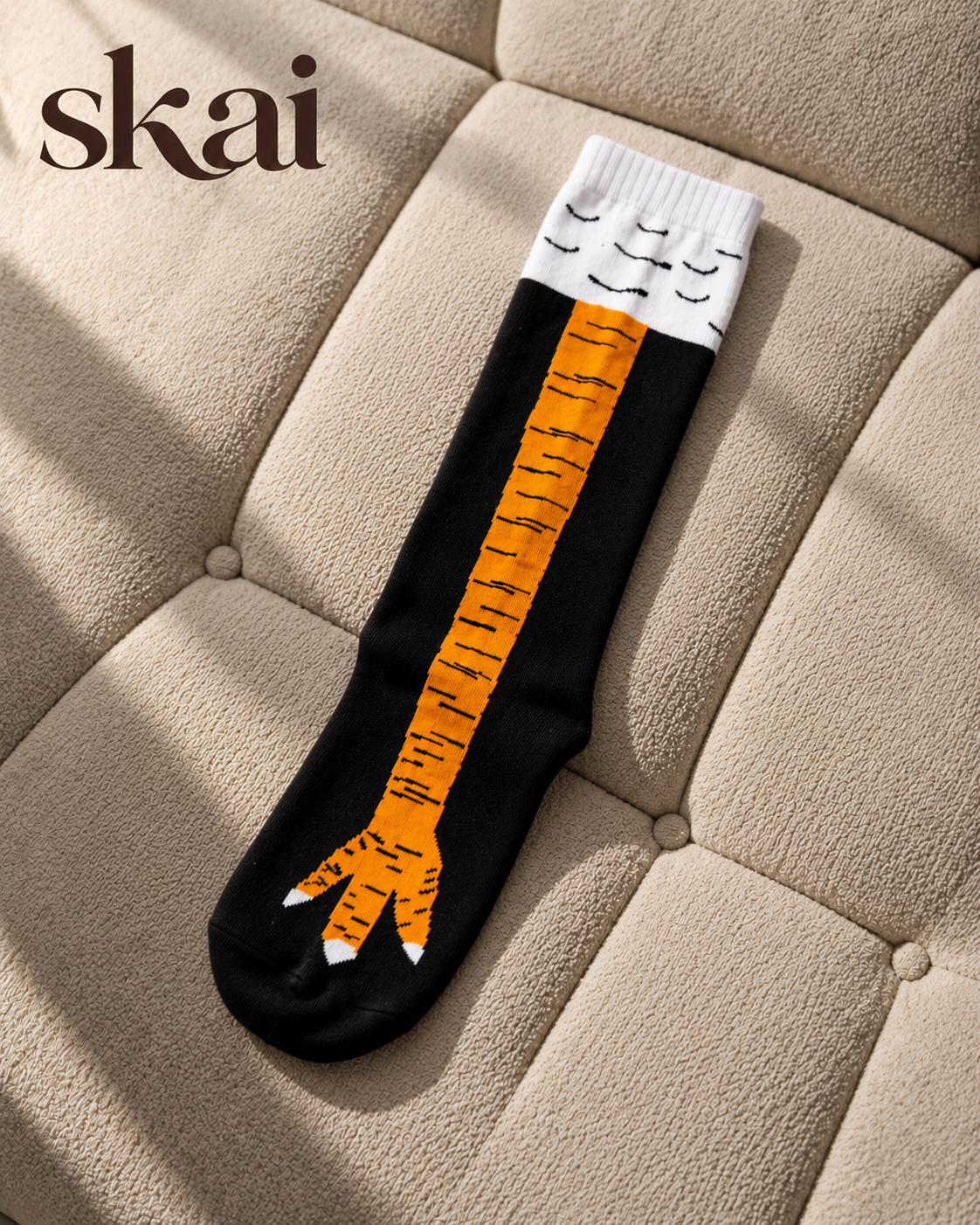 Orange Giraffe Black Socks